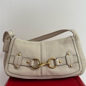Coach Ergo Belted Flap Shoulder Bag White Leather